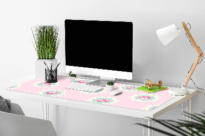 Large desk mat table protector Roses and Dots