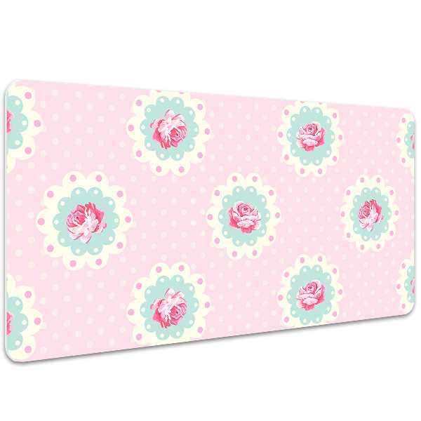 Large desk mat table protector Roses and Dots