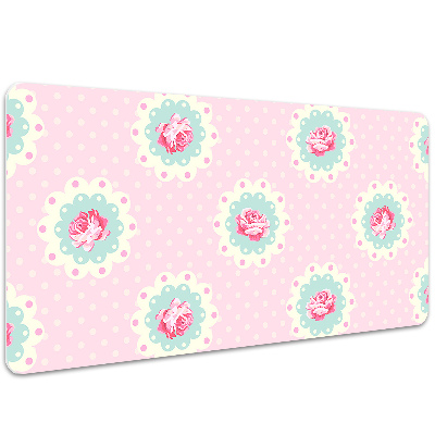 Large desk mat table protector Roses and Dots