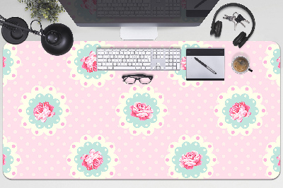 Large desk mat table protector Roses and Dots