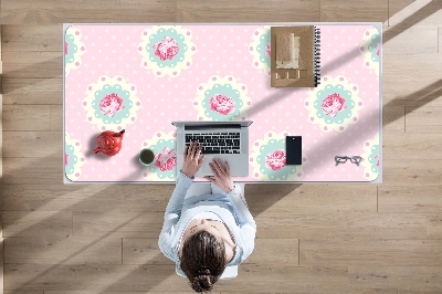 Large desk mat table protector Roses and Dots