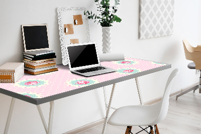 Large desk mat table protector Roses and Dots