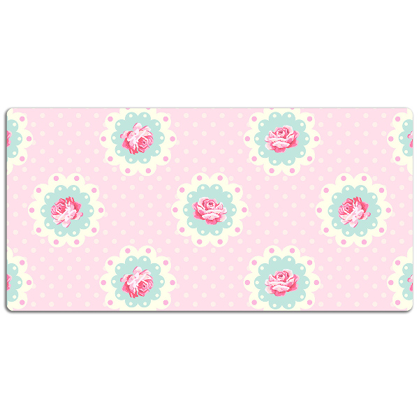Large desk mat table protector Roses and Dots