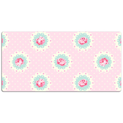 Large desk mat table protector Roses and Dots