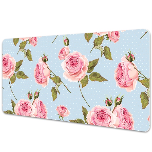 Large desk mat table protector Roses with leaves