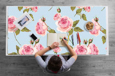 Large desk mat table protector Roses with leaves