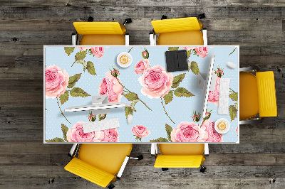 Large desk mat table protector Roses with leaves