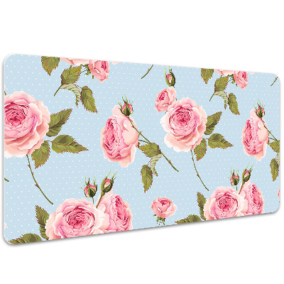 Large desk mat table protector Roses with leaves