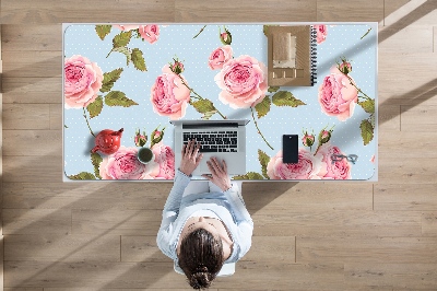 Large desk mat table protector Roses with leaves