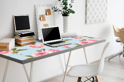 Large desk mat table protector Roses with leaves