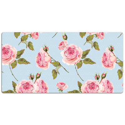 Large desk mat table protector Roses with leaves