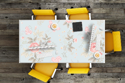 Large desk mat table protector Roses and butterflies