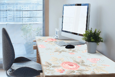 Large desk mat table protector Roses and butterflies