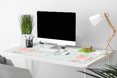 Large desk mat table protector Roses and butterflies