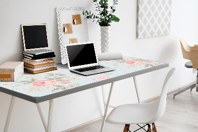 Large desk mat table protector Roses and butterflies