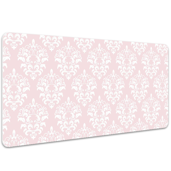 Large desk mat table protector pink Damask