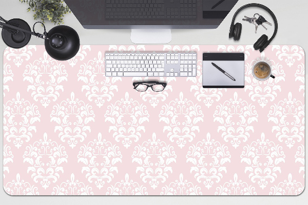 Large desk mat table protector pink Damask