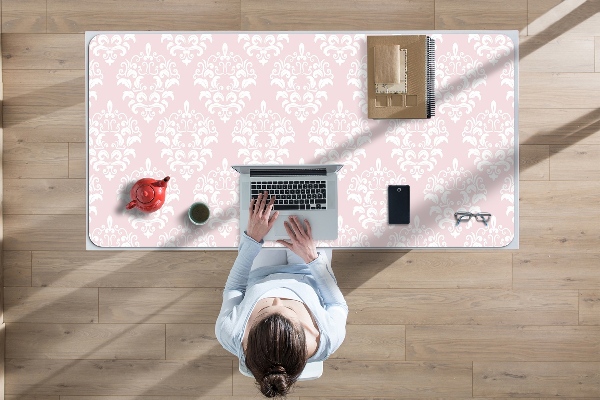 Large desk mat table protector pink Damask