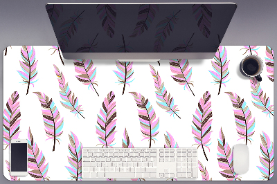 Large desk pad PVC protector pink feathers