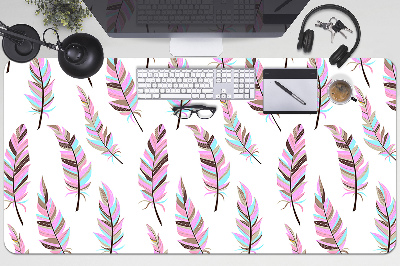 Large desk pad PVC protector pink feathers