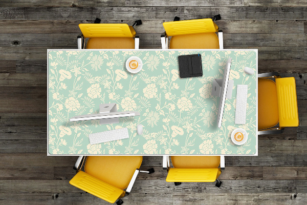 Large desk pad PVC protector white flowers