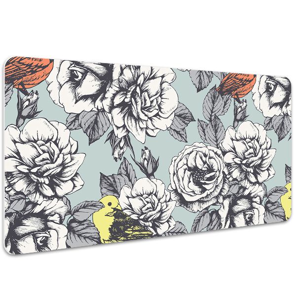 Large desk pad PVC protector Roses and birds