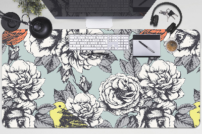 Large desk pad PVC protector Roses and birds