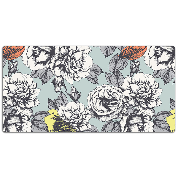 Large desk pad PVC protector Roses and birds
