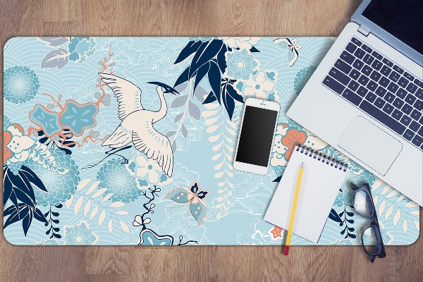 Full desk mat Crane and flowers