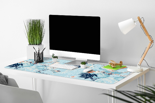 Full desk mat Crane and flowers