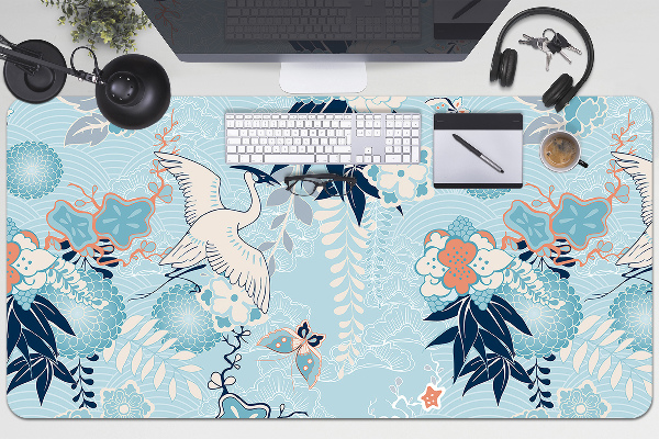 Full desk mat Crane and flowers