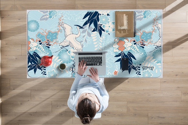 Full desk mat Crane and flowers