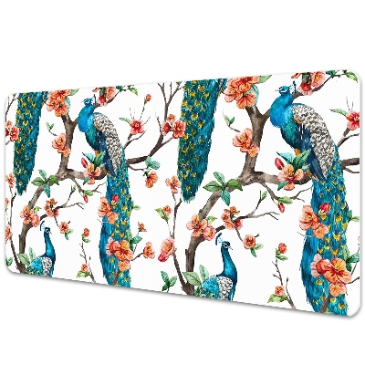 Large desk pad PVC protector colorful peacock