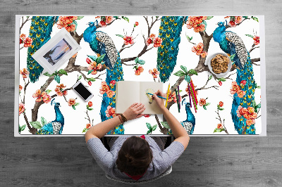 Large desk pad PVC protector colorful peacock