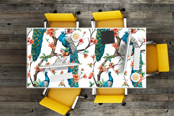 Large desk pad PVC protector colorful peacock