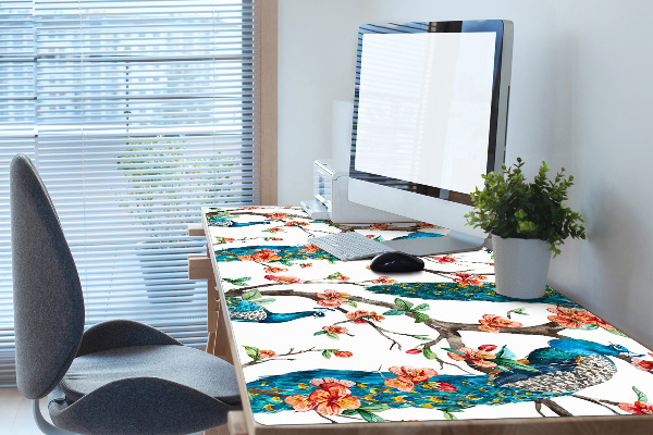Large desk pad PVC protector colorful peacock