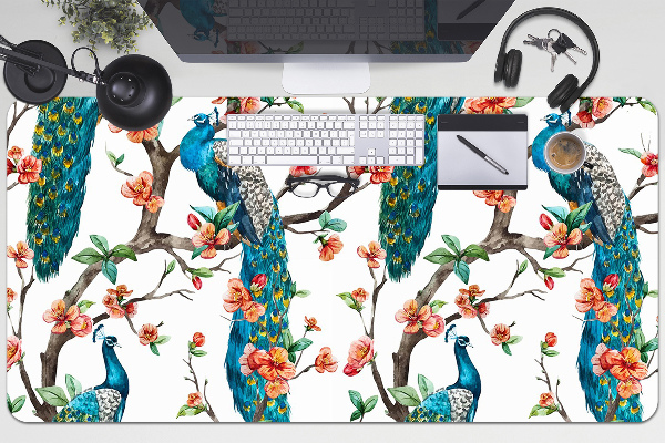 Large desk pad PVC protector colorful peacock