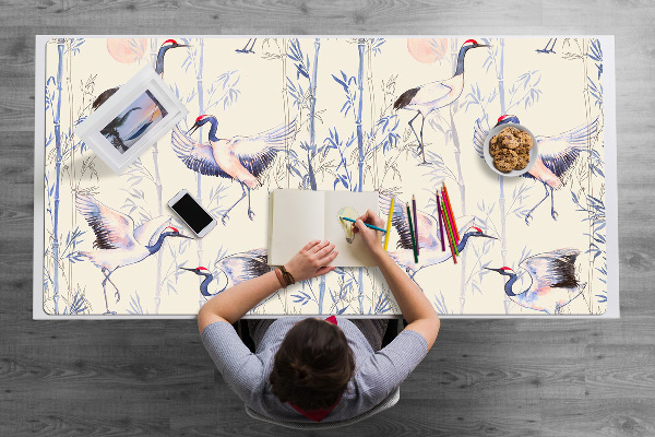 Large desk mat table protector dancing cranes