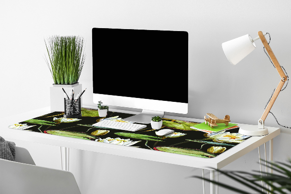 Large desk mat table protector lotus flowers