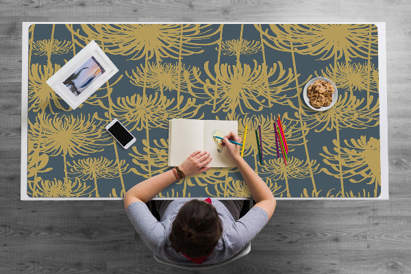 Large desk pad PVC protector flowers gold