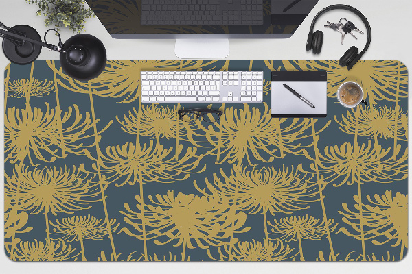 Large desk pad PVC protector flowers gold