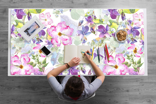 Full desk protector purple flowers