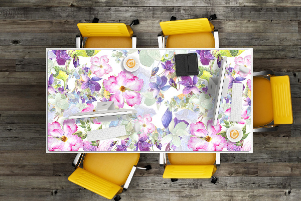 Full desk protector purple flowers