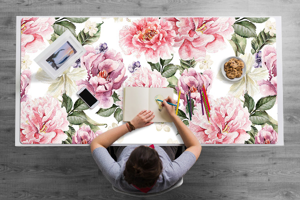 Large desk mat table protector Art flowers