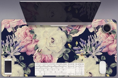 Desk mat Vintage white roses