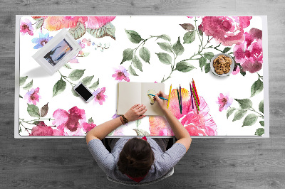 Large desk mat table protector watercolor Roses