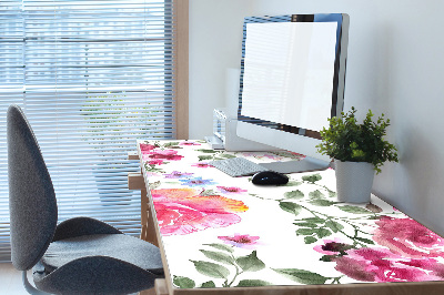 Large desk mat table protector watercolor Roses