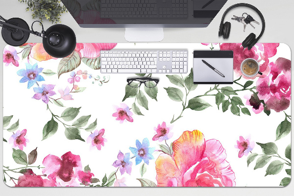 Large desk mat table protector watercolor Roses