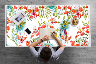 Large desk mat for children Peacock feathers