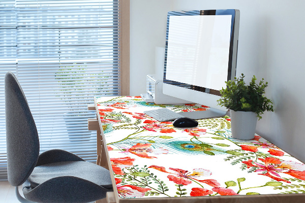 Large desk mat for children Peacock feathers